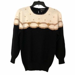 Vintage 80s Angenie Sweater - gold cream sweater puff sleeve
